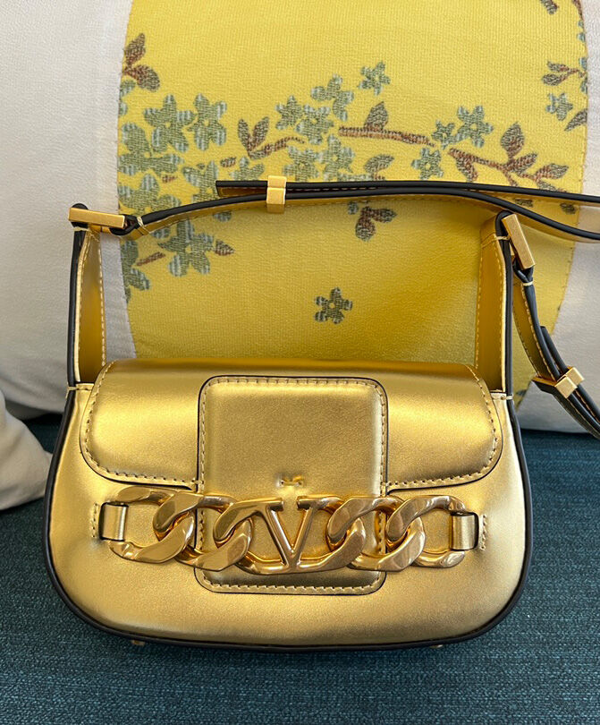 Valentino Vlogo Chain Small Laminated Nappa Shoulder Bag